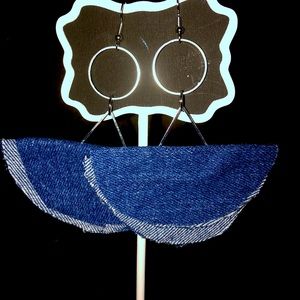 Handcrafted denim and silver tone earrings